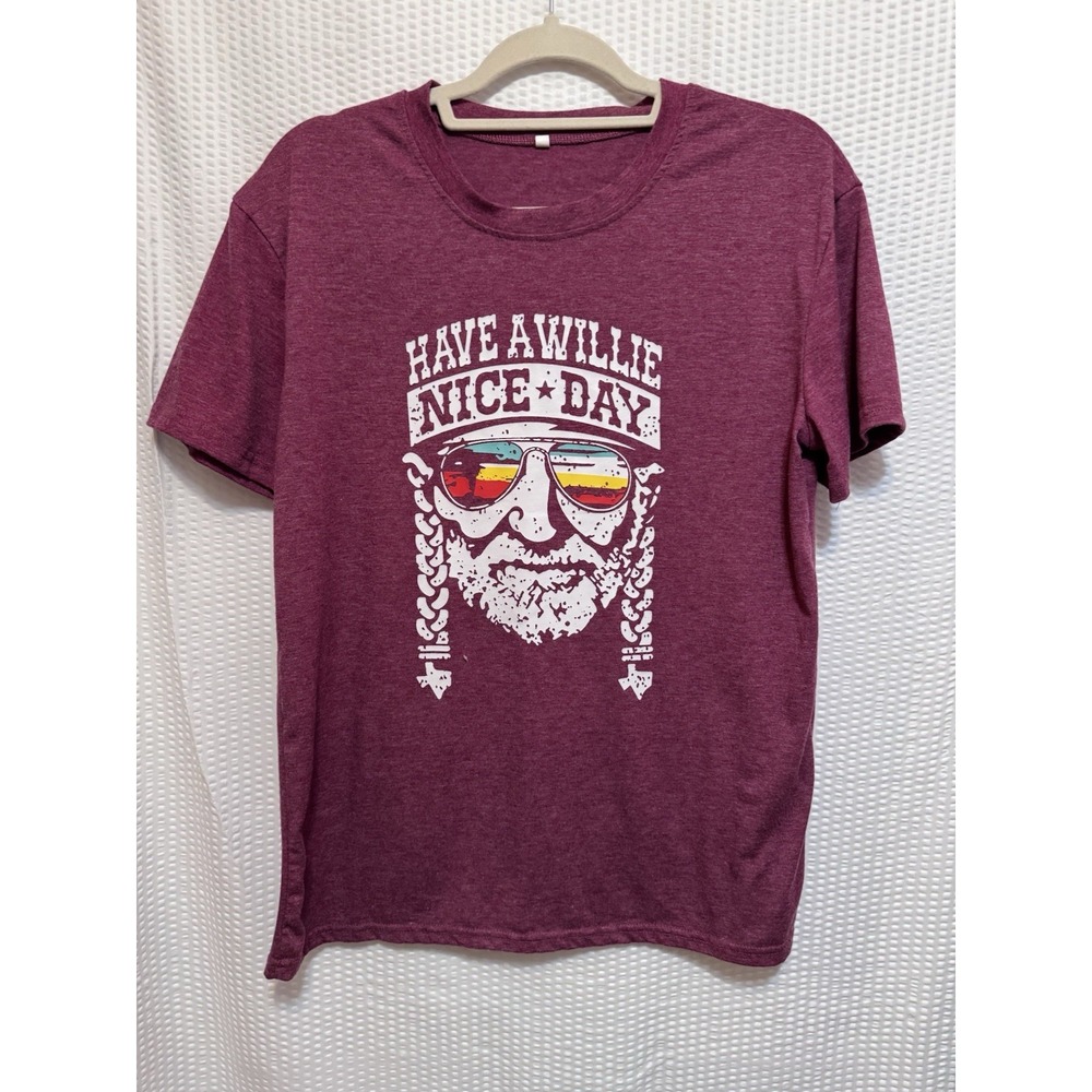 Women's Willie Nelson Have A Willie Nice Day  Graphic T‎ Shirt  Womens L Maroon